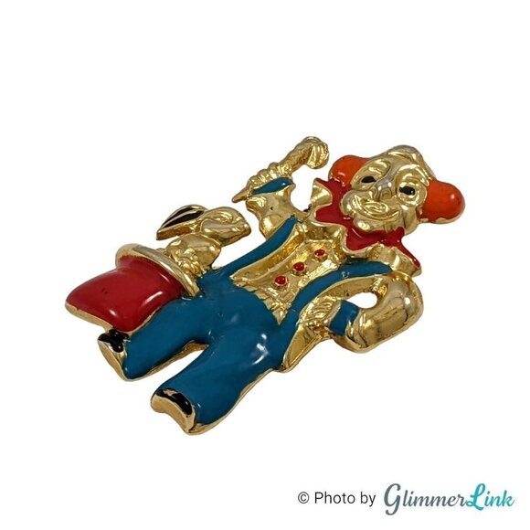 Vintage Elle Magician Clown & Rabbit Enamel Gold Tone Brooch - Picture 3 of 7